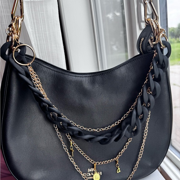 Coach nomad leather hobo bag Black and Gold Chain Embellished Shoulder Bag 54446 - Picture 1 of 4